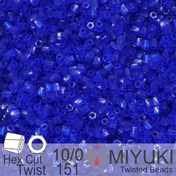 Dětské navlékací korálky Korálky Miyuki Hex Cut Twisted Bugle 2,2x2,2mm. Barva 151 Transparent Cobalt. Balení 5g.