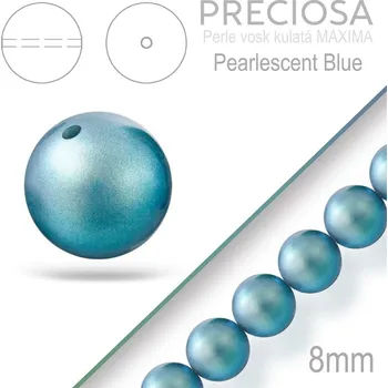 Dětské navlékací korálky Preciosa Perle voskovaná kulatá MAXIMA Pearlescent Blue velikost 8mm. Balení návlek 15Ks.