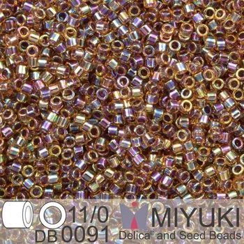 Korálek Korálky Miyuki Delica 11/0. Barva Cranberry Lined Lt Topaz AB DB0091. Balení 5g.