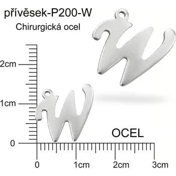 Přívěsek Přívěsek písmeno W CHIRURGICKÁ OCEL ozn.-P200-W velikost 14x10mm.