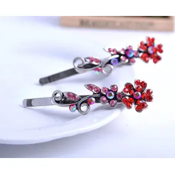 Souprava šperků B-TOP Sada sponek do vlasů s kamínky Plant - červená/ růžová