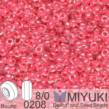 Korálek Korálky Miyuki Round 8/0. Barva 0208 Carnation Pink Lined Crystal. Balení 5g