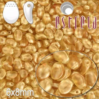 Korálek MAČKANÉ korále tvar OKVĚTNÍ LUPEN Velikost 6x8mm. Barva ČAJOVÁ s zlatým pokovem 29254. Balení 20ks na návleku.