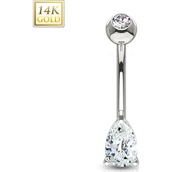 Piercing Šperky4U Zlatý piercing do pupíku - zirkon ve tvaru kapky, Au 585/1000 - ZL01086-WG