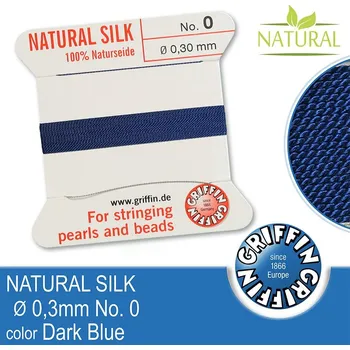 Nit Hedvábná nit s jehlou GRIFFIN síla nitě 0,3mm No.0 délka 2m. Barva Dark Blue