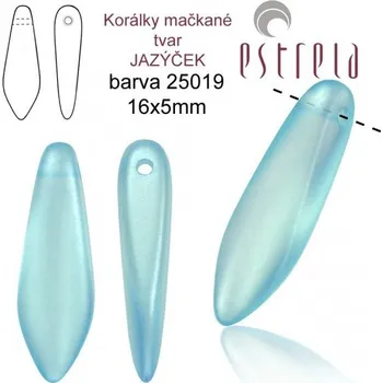 Korálek Korálky mačkané tvar JAZÝČEK. Velikost 16x5mm. Barva voskovaná MODRÁ azurová 25019. Balení 20Ks.