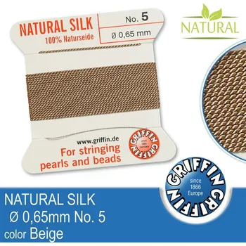 Nit Hedvábná nit s jehlou GRIFFIN síla nitě 0,65mm No.5 délka 2m. Barva Beige