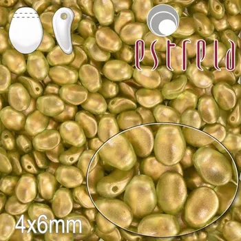 Korálek MAČKANÉ korále tvar OKVĚTNÍ LUPEN Velikost 4x6mm. Barva SVĚTLE ZELENÁ s zlatým pokovem 29250. Balení 25ks na návleku.