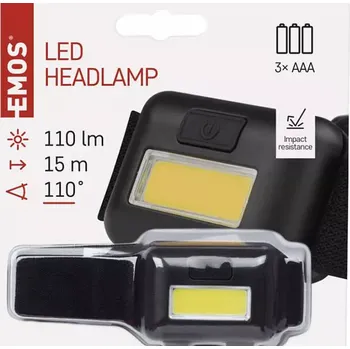 Svítilna COB LED čelovka P3537, 110 lm, 3x AAA, Černá