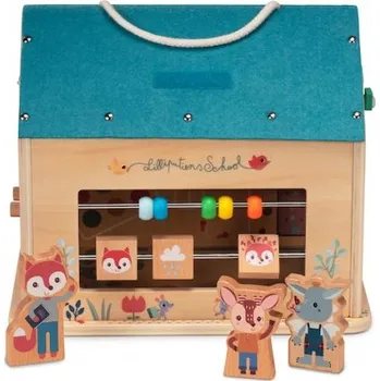 Dřevěná hračka Lilliputiens - domeček s aktivitami - Moje první škola (Moje první škola Lilliputiens)