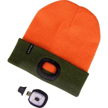 Oblečení a móda čepice s čelovkou 4x45lm, USB nabíjení, fluorescentní oranžová/khaki zelená, oboustranná, univer