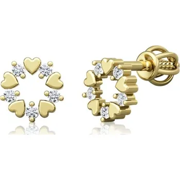 Náušnice Couple, Něžné pecky Moyo se srdíčky, žluté zlato se zirkony, 585-66-3-0426.0Z00.0.00.001.05