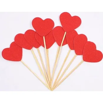 Party dekorace Ozdoba na muffiny | dekorace na dort - srdíčka 10 ks - Červené