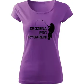 Dámské tričko Dámské rybářské tričko Zrozena pro rybaření fialové