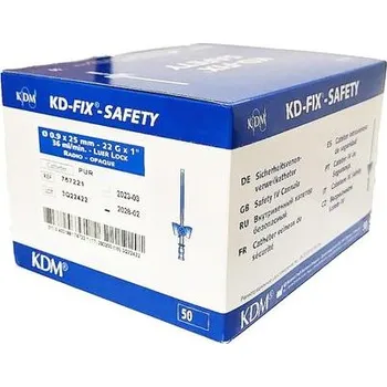 Injekční jehla KD Medical Intravenózní kanyla KD-FIX SAFETY 22G modrá 0.9 x 25 mm