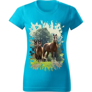 Dámské tričko Moon River Dámské tričko s koněm č.03 Tyrkysové 3XL (koňské koně kůň hlava)