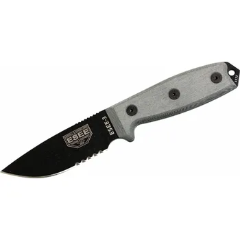 Kuchyňský nůž ESEE-3S-B Serrated univerzální nůž 9,8 cm, černá, šedá, připínací plastové pouzdro černé