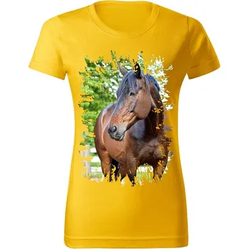 Dámské tričko Moon River Dámské tričko s koněm č.04 Žluté XXL (koňské koně kůň hlava)