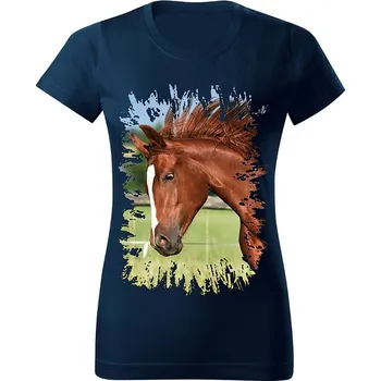 Dámské tričko Dámské tričko s koněm č.05 Navy modré 3XL (koňské koně kůň hlava)