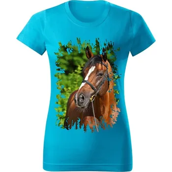 Dámské tričko Dámské tričko s koněm č.07 Tyrkysové M (kůň koňské )