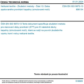 ČSN EN ISO 9073-13 - Netkané textilie - Zkušební metody - Část 13: Doba opakovaného pronikání kapaliny (simulované moči) - Tisk