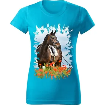 Dámské tričko Dámské tričko s koněm č.08 Tyrkysové 3XL (kůň koňské )