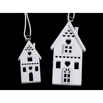 Vánoční dekorace Dřevěný domeček k zavěšení - 1 bílá