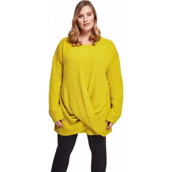 Dámská mikina Dámský oversize svetr Urban Classics z polyakrylu s křížením na břiše Barva: lemonmustard, Velikost: M
