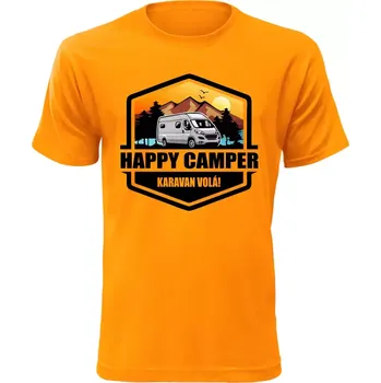 Pánské tričko s karavanem HAPPY CAMPER oranžové