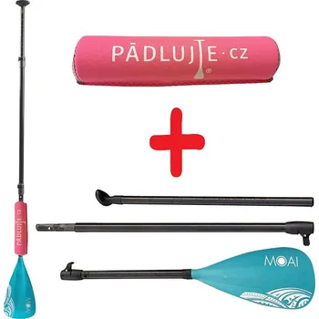 Sada - návlek proti potopení pádla - floater + pádlo MOAI 3-dílné nastavitelné sklolaminátové - barva: růžová