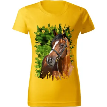 Dámské tričko Dámské tričko s koněm č.07 Žluté 3XL (kůň koňské )