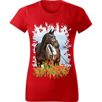 Dámské tričko Dámské tričko s koněm č.08 Červené XXL (kůň koňské )