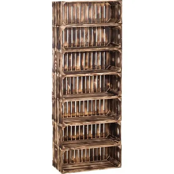 Knihovna Dřevěné opálené bedýnky regál 154 x 60 x 24 cm