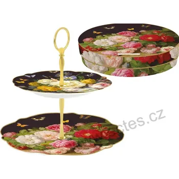 Easy Life VICTORIAN GARDEN porcelánový etažér: 2-patrový dezertní stojan rozkvetlé květy a malí motýlci