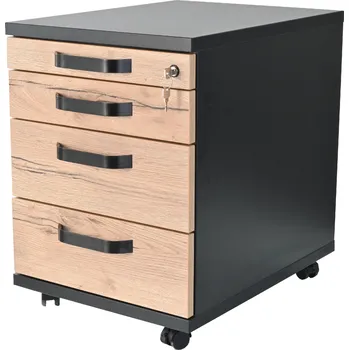 Zásuvkový kontejner PRACUJ ZDRAVĚ Kancelářský zásuvkový kontejner černý/dřevitá čílka dle výběru Dekor čílka: DELUX: Dub Craft tabákový