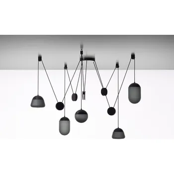 Brokis Designové závěsné svítidlo Planets 5, PC1238 Povrch Montury: kov - černý matný komaxit (CCS846), Barva skla: šedá kouřová - transparentní sklo (CGC516), Povrchová úprava baldachýnu: kov - černý matný komaxit (CCSC619)