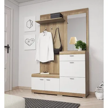 Předsíňová stěna Stěna do předsíně se zrcadlem SAGAN - dub riviera / bílá