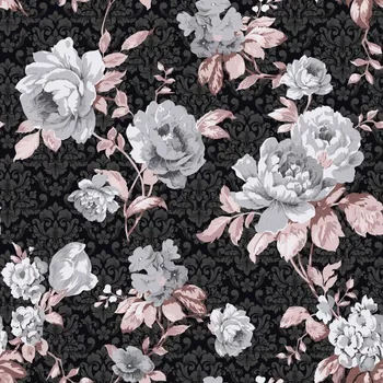 Zatemňovací látka Blackout Kytky šedé š.150cm - látka v metráži