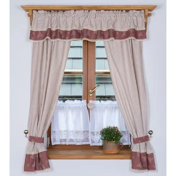 Uchycení záclony a závěsu Na-chalupu.cz Závěsy z vínového kanafasu proužky a rozkvetlá louka Rozměr (šířka/výška): Kanýr 200/30cm (bez závěsů) Vínová