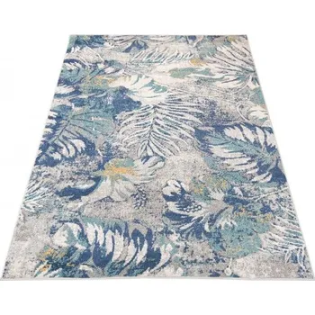 Koberec Makro Abra Kusový koberec DENVER G059A Květy Listy modrý bílý Rozměr: 140x200 cm