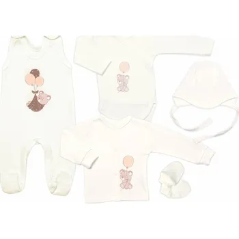 Kojenecká souprava Novorozenecká sada do porodnice Mamatti, Medvídek a balón, smetanová 56 (0-3m)