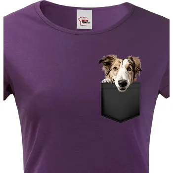 Dámské tričko Dámské tričko Barzoj v kapsičce, Barva Fialová Bezvatriko.cz 2256