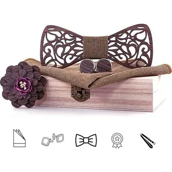 Motýlek SET Dřevěný motýlek Brown Světle Hnědý Světle hnědá