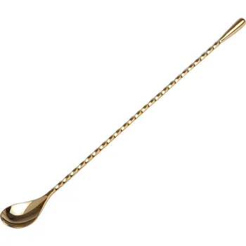 Nerezová barová lžička Cocktail Kingdom ve zlatém provedení s frapovací slzou 30 cm