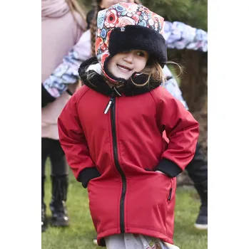 Kojenecká bunda malinově červený softshellový kabátek s hebkým chloupkem