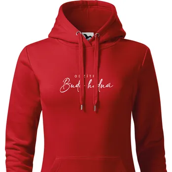 Dámská mikina Výprodejová Dámská MIKINA S KAPUCÍ - Od zítra budu hodná ČERVENÁ (vel. XL)- bílý potisk