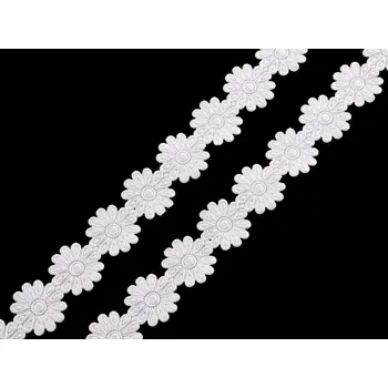 Saténový prýmek šíře 20 mm květ, barva bílá