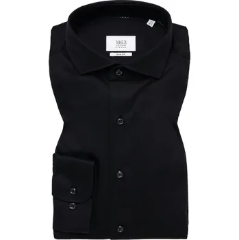 Pánská košile Košile Eterna Slim Fit Uni Jersey Soft tailoring černá velikost: 39, délka rukávu: dlouhý rukáv