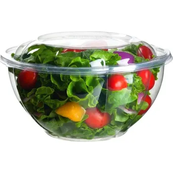 Jednorázové nádobí Miska salátová BIO plastová transparentní vč.víčka 710ml/50ks