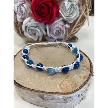 Náramek RV studio Louny s.r.o. Drhaný náramek bílý - Achát modrý pruhovaný 8 mm